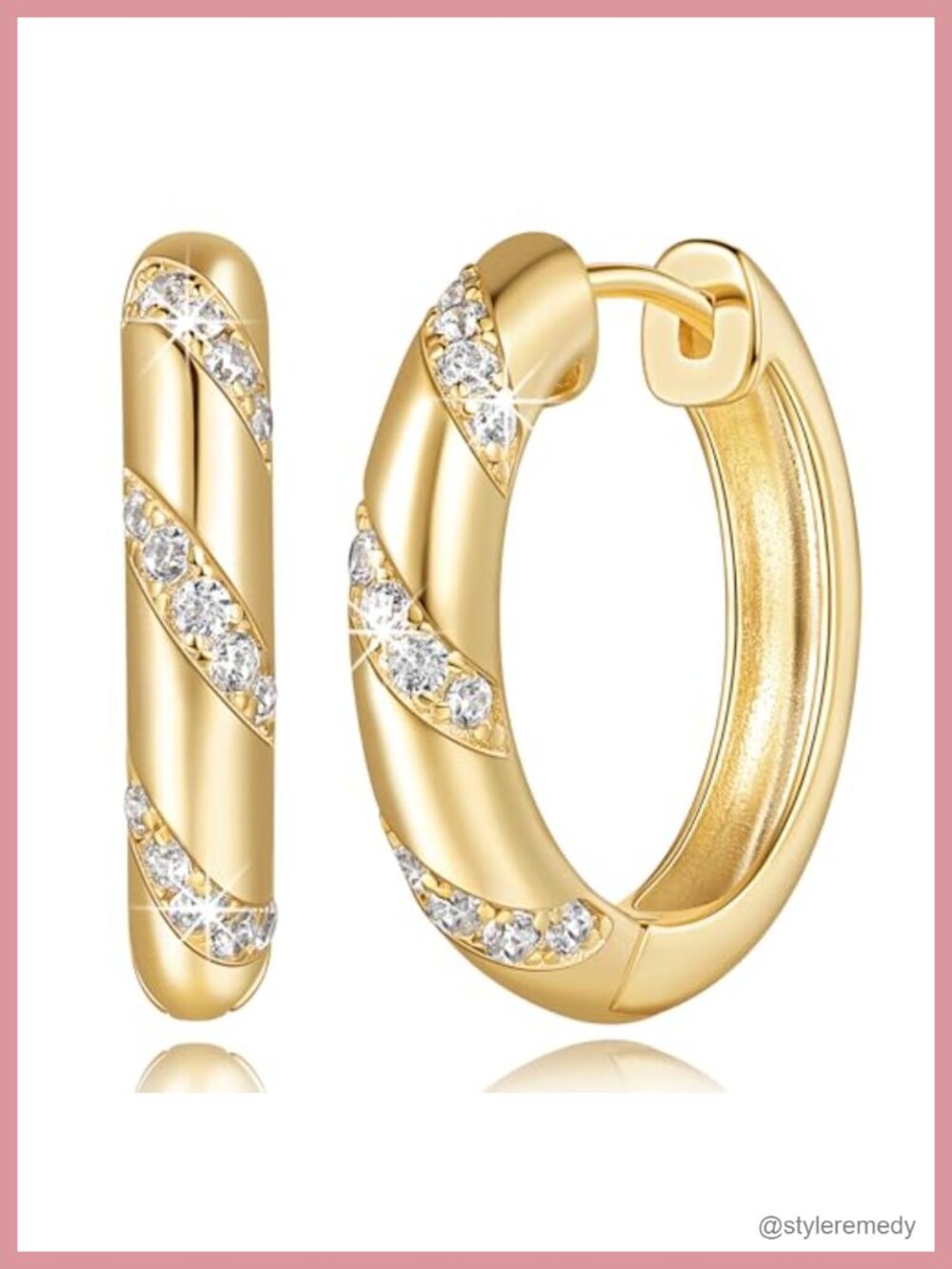 14K Gold Plated Hoop Earrings Cubic Zirconia 25mm Hinged Women